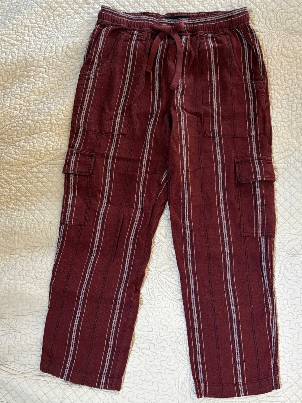 Sanctuary x Anthropologie Striped Linen Cropped Cargo Pants XS Rust Brown